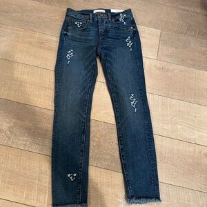 Ann Taylor Loft Medium Wash Floral Embroidered Skinny Jeans Size 24 Womens NEW